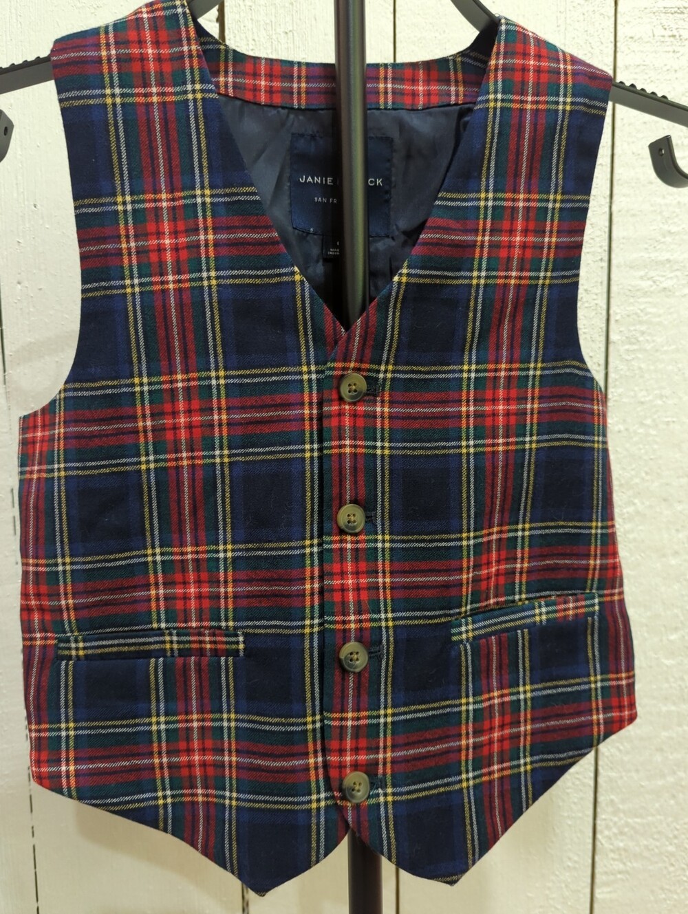 Janie & Jack San Francisco Plaid Vest Size 8 - 100% Wool with Polyester Lining